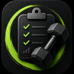 LiftWork icon: a clipboard with check marks next to a dumbbell