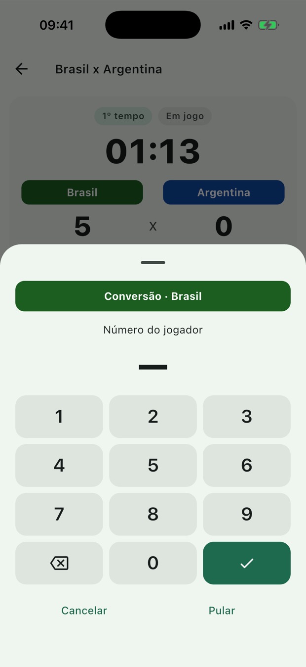 Teclado numérico grande para informar o número do jogador