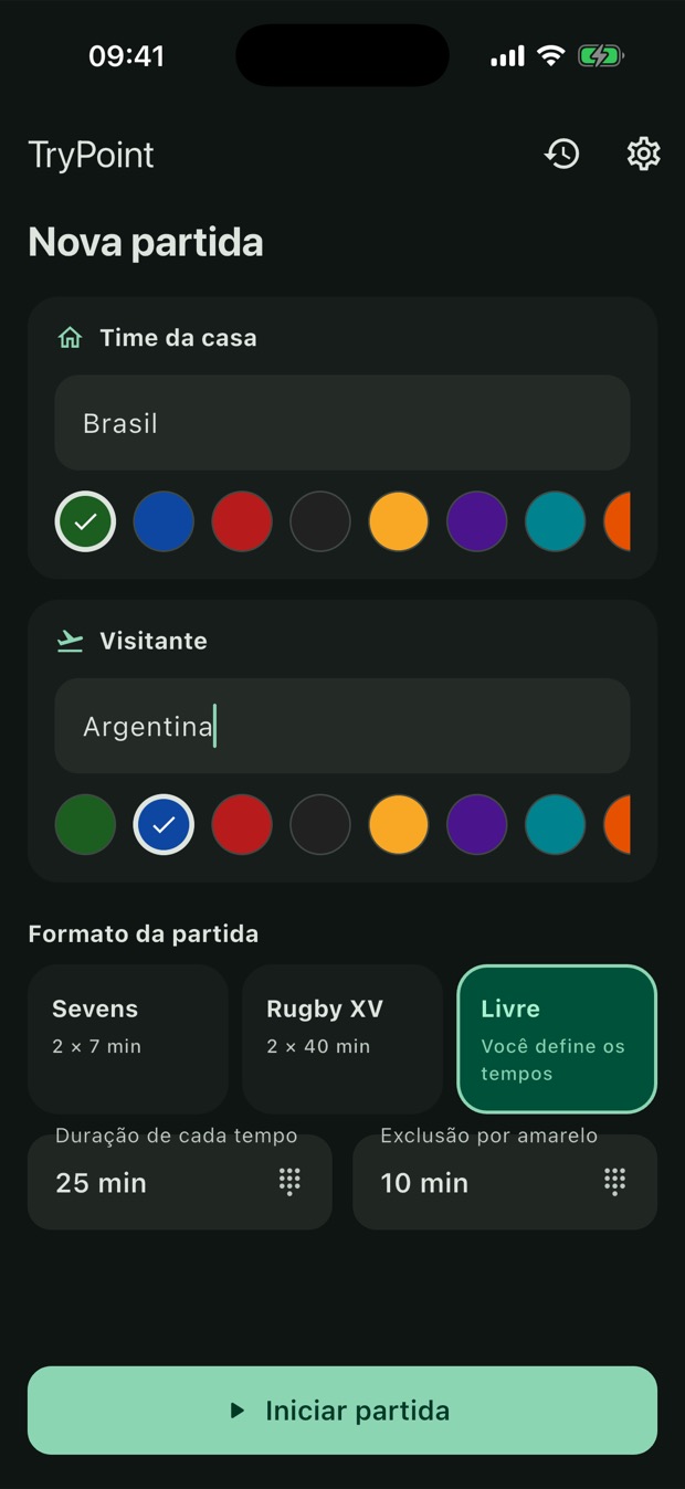 Configuração do formato livre exibida no tema escuro