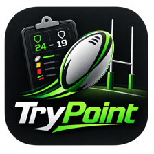 Ícone do TryPoint: uma bola de rugby sobre uma prancheta de súmula